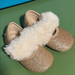 UGG Glittery Beige Baby Shoes with Faux Fur